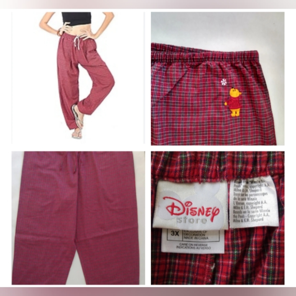 Women's Disney Store Plaid Pajama Pants Winnie the Pooh, Size 3XL, 100% Cotton,